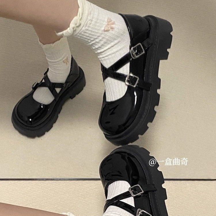 Girls' Small Leather Shoes 2025 Spring New Black Patent Leather Mary Jane Kidsren's Thick-Soled Big-Toe Shoes British Style Flats