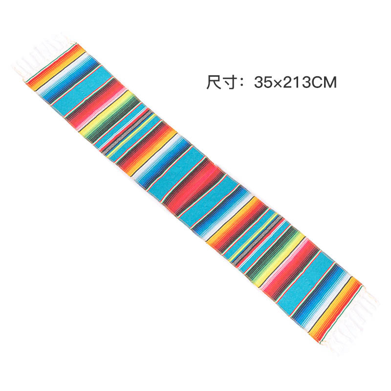 In Stock Mexican Style Amazon AliExpress Blanket Mexican Party Tablecloth Table Runner Woven Tablecloth Tassel