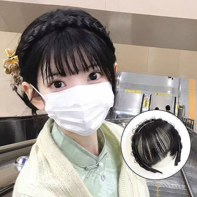 Wig female air bangs natural forehead fish bone braid wig hair band bangs one-piece invisible fake bangs hair piece