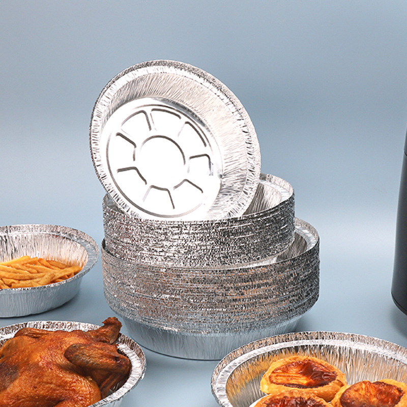 Air Fryer Special Tin Foil Tray Disposable Barbecue Baking Aluminum Foil Lunch Box Food Oil-Proof Round Bowl Aluminum Foil Tray