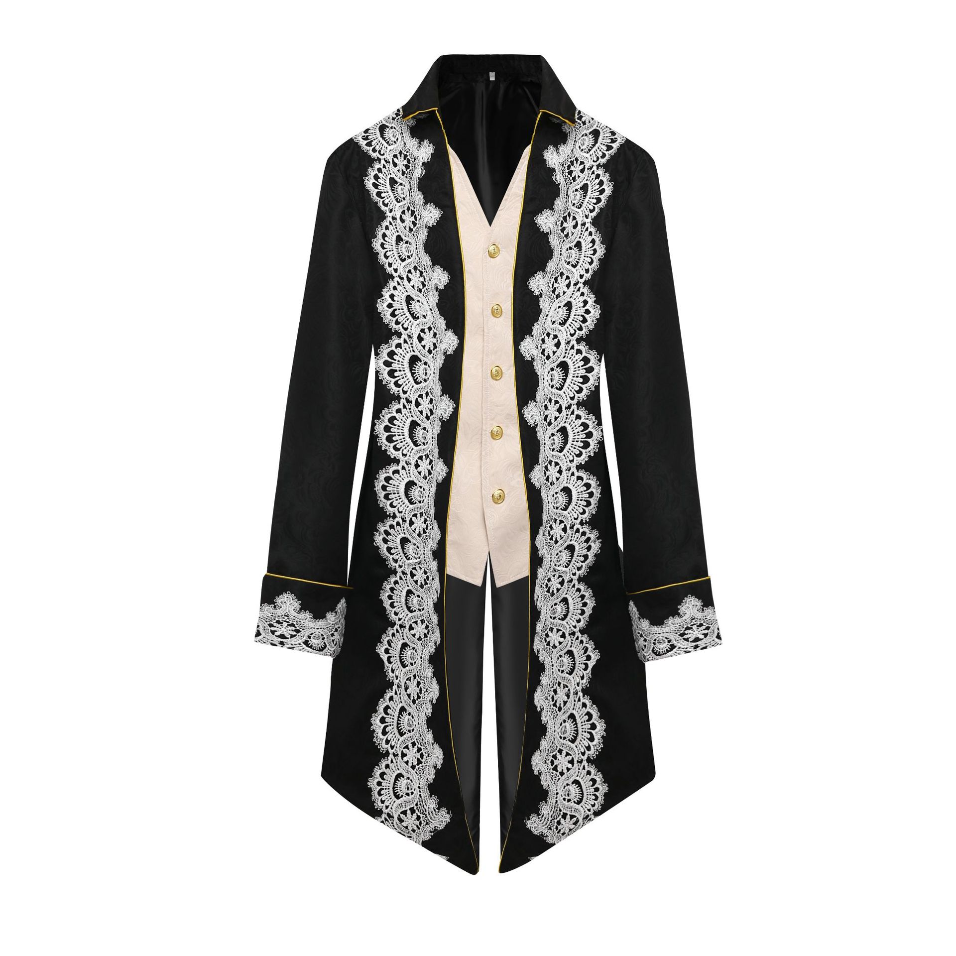 Мужской стимпанк средневековый сюртук, готический викторианский платье-костюм с кружевом