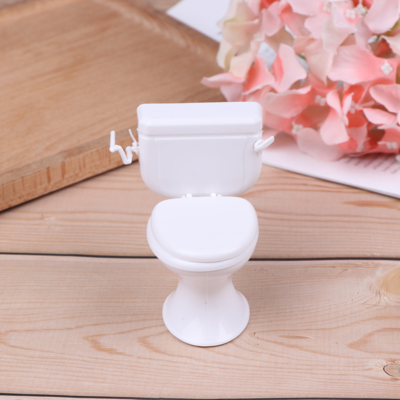 Doll House Miniature Simulation Mini White Toilet Plastic Play House Model Ornaments