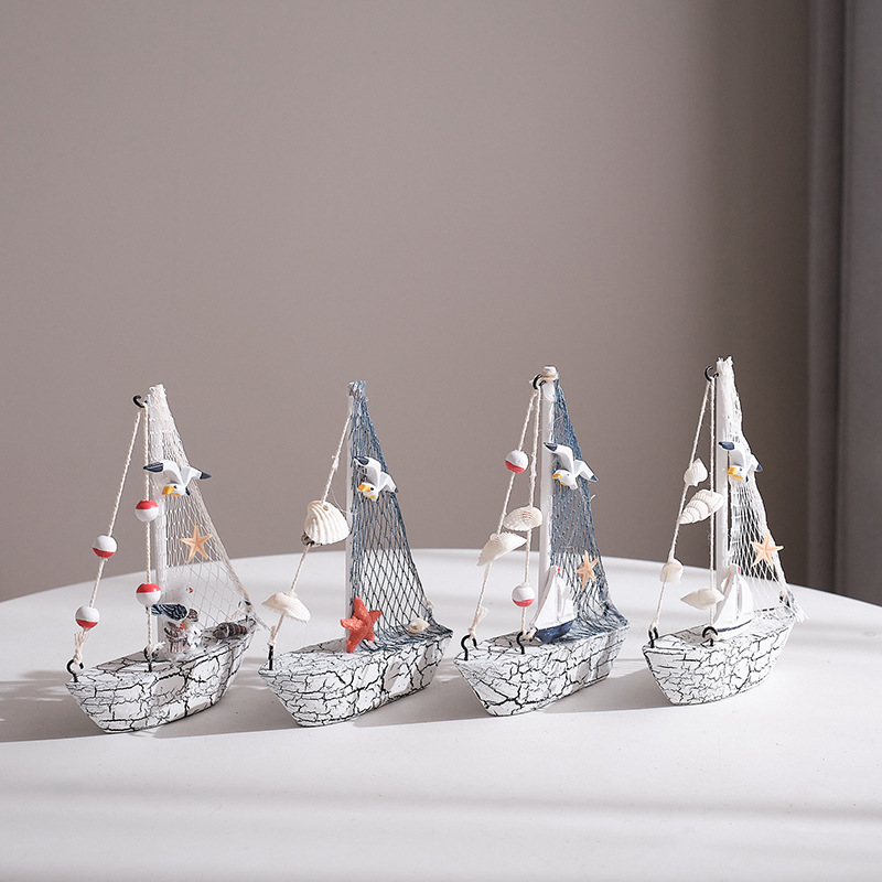 Shell Decoration Smooth Sailing Sailboat Ornaments Mediterranean Wooden Model Graduation Season Set Sail Birthday Gift