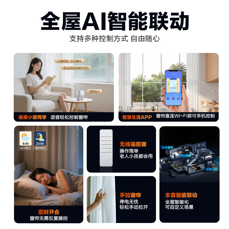 Wholesale Smart Motorized Curtain Store Dropshipping Smart Electric Curtain Track Voice-Controlled Finished Products Cross-Border E-Commerce Ready Stock