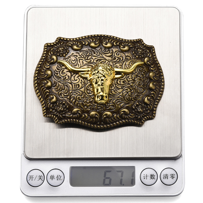 Leather head wholesale fashion trend small pattern base plate cover cow head punk skull buckle western style belt buckle