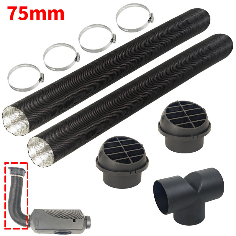 Дизельный обогреватель 75мм, T, 3 выхода, 2 воздухозаборника, теплый черный