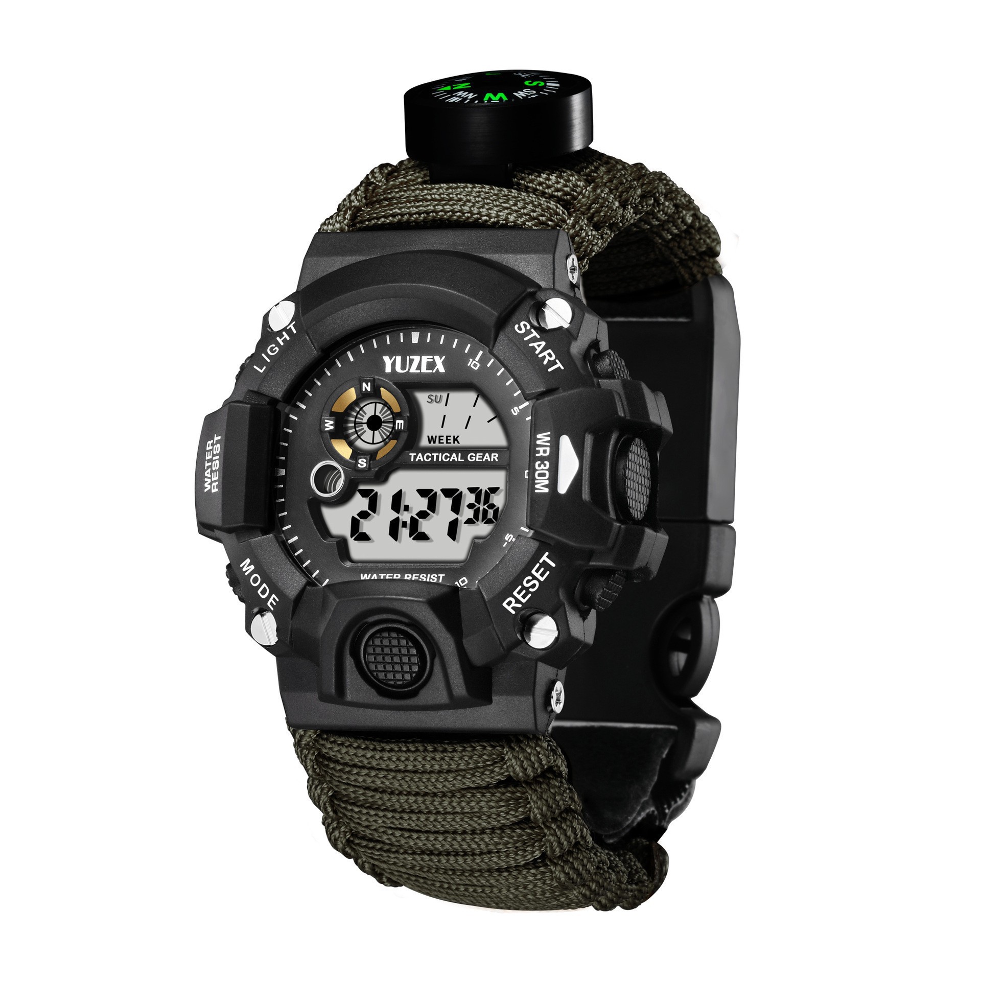 Cross-Border Hot Selling Multifunctional Outdoor Survival Paracord Watch Compass Watch Night Vision Flint Watch