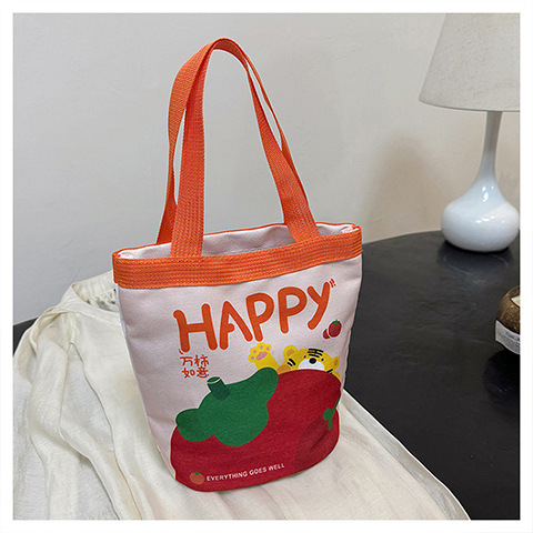 Oil Painting Style Handbag Cute Printed Handbag Outdoor Portable Handbag Cartoon Student Canvas Bag Wholesale