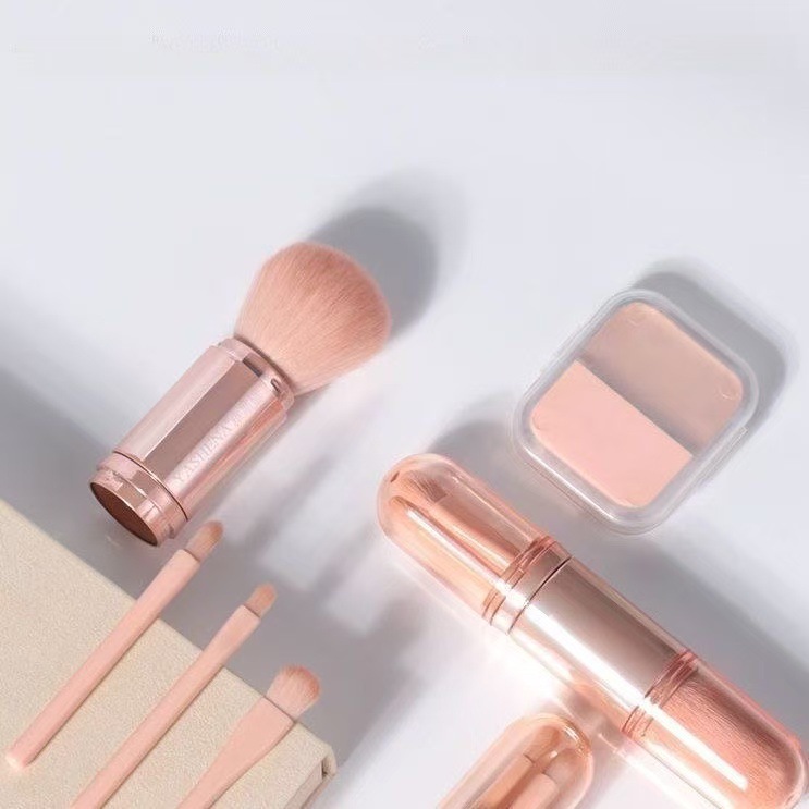 Mini Portable Four-In-One Makeup Brush Multifunctional Travel Loose Powder Eyeshadow Blush Repair Retractable Capsule Brush