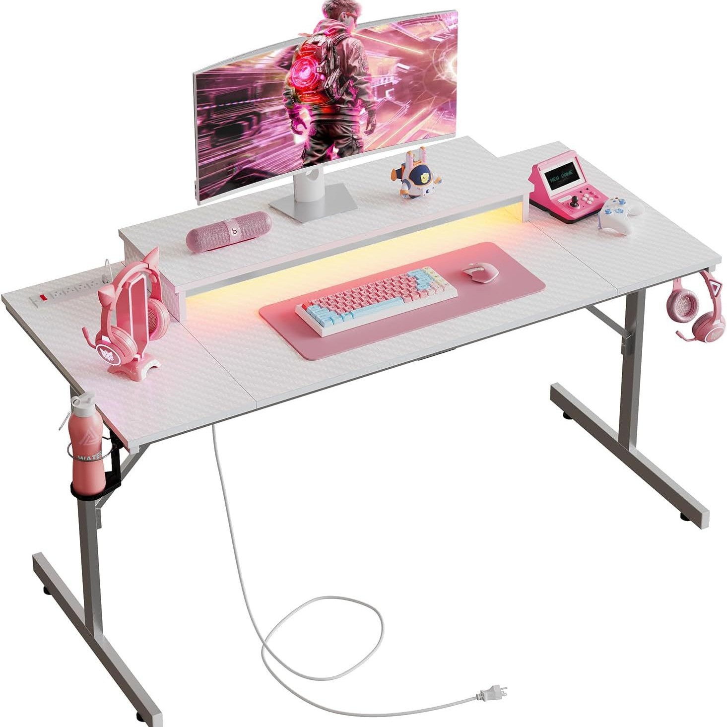 Office Category Simple Modern Computer Desk Iron Wood Structure with Ambient Light Desk Can Be Customized