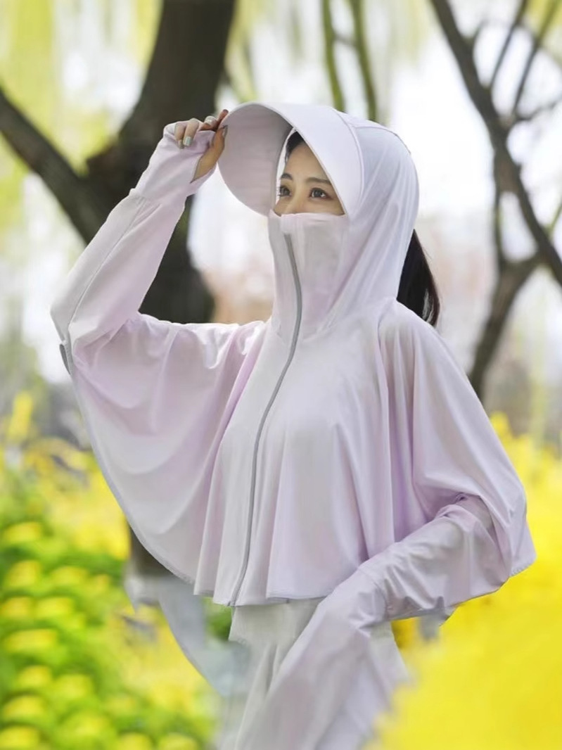 Long Big Brim Ice Silk Sun Protection Clothing Women's Summer Anti-ultraviolet Ultra-thin Sun Protection Shirt Long-sleeved Short Outdoor Sunshade