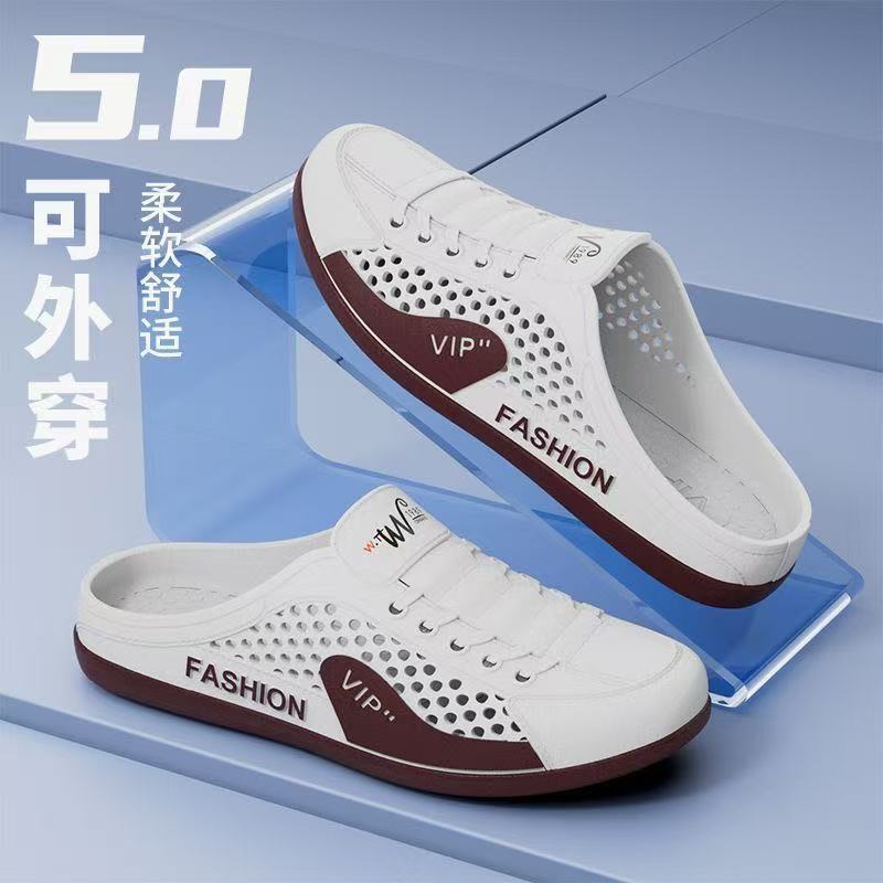 Модные слипоны 2025 года, полукруглые туфли для мужчин, открытые кроксы для пляжа