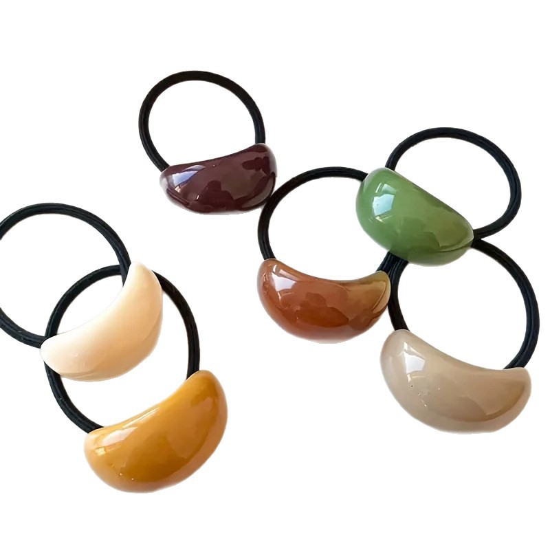 Simple Geometric Oval Hair Tie, Fashionable Half-Round Ponytail Hair Rope, Black Rubber Band, Dongdaemun, South Korea