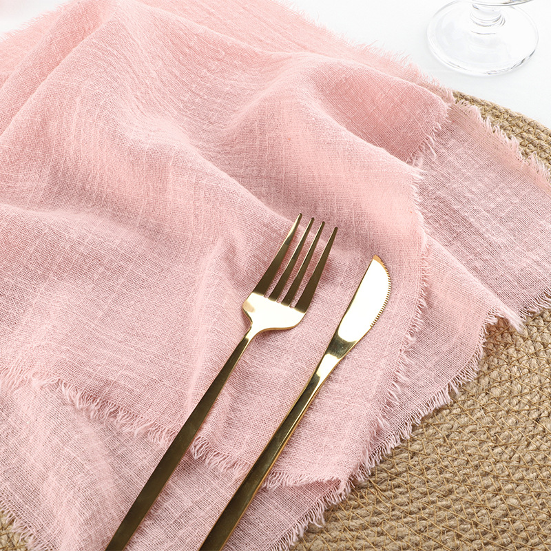 Cross-border Pure Cotton Tassel Rouge Napkin Pleated Square Mouth Cloth Cotton and Linen Cloth Placemats on Western Dining Table