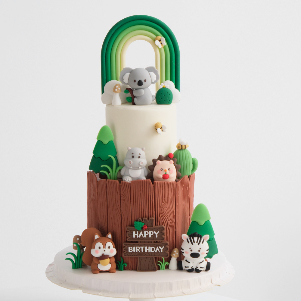 Mori Small Animal Soft Rubber Cake Decoration Ornaments Forest Lion Giraffe Elephant Monkey Leaf Cactus Hedgehog