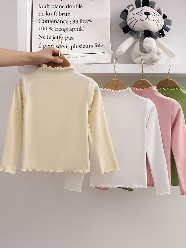 New Girls' Bottoming Shirts, Autumn and Winter Kidsren's Trbottomyy Fungus Pure Color Long-Sleeved T-Shirts, Versatile Tops for Older Kidsren