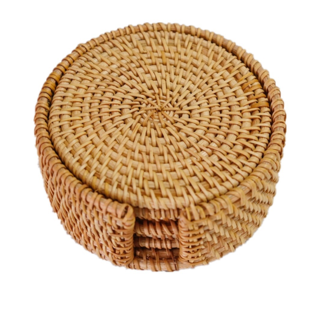 Spot Vietnam rattan coaster round table cup mat autumn rattan dining table Western food mat insulation tea accessories wholesale