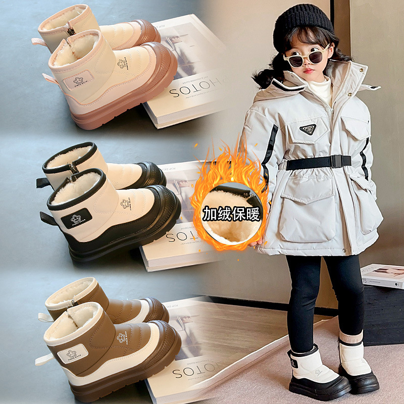 Детские зимние ботинки 2025 года, утепленные флисом, мягкая подошва, теплые, модные, до колена