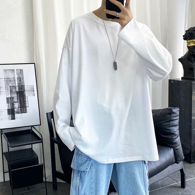 Factory Direct Sales Spring & Fall Men's Round Neck Long-Sleeved T-Shirts Slim Trbottomyy Pure Color Tops T-Shirts Autumn Clothes Bottoming Shirts