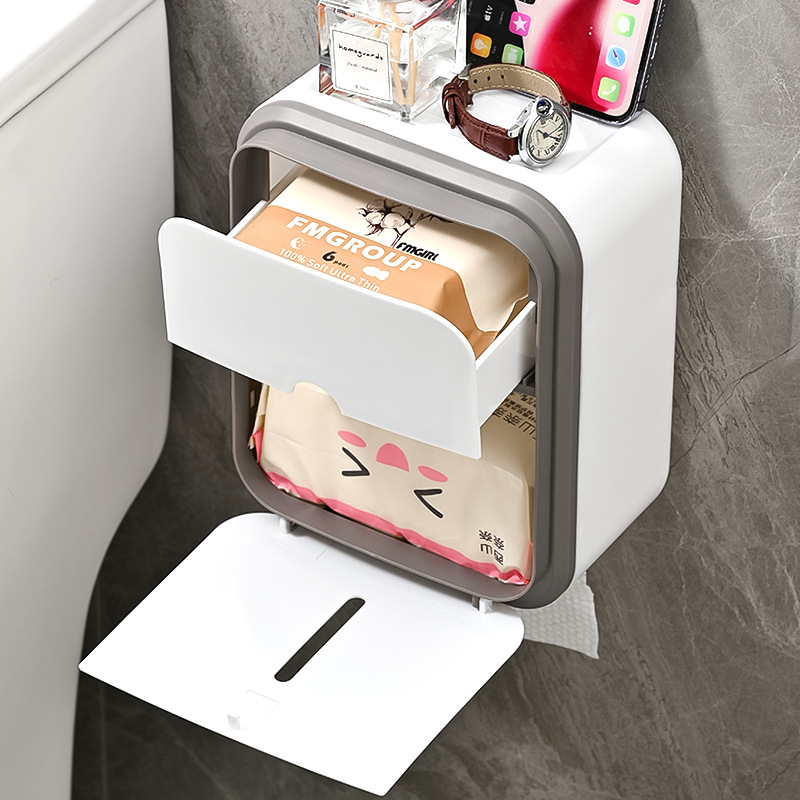 Toilet tissue box toilet paper box toilet tissue box waterproof wall-mounted punch-free toilet paper rack roll paper