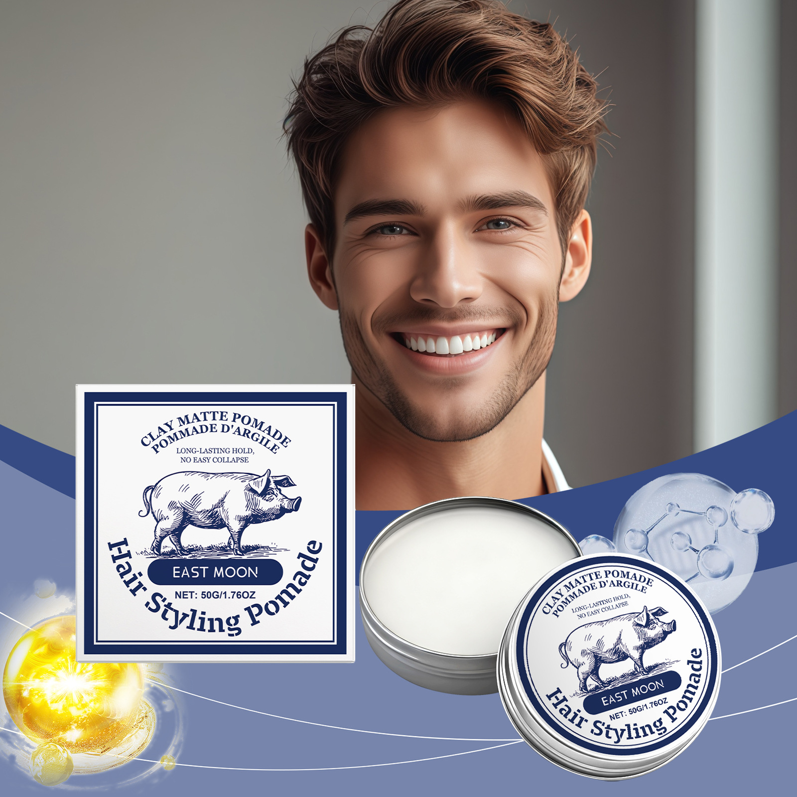 East Moon Мужская матовая укладка для волос, легкая в уходе, не липкая, гладкая
