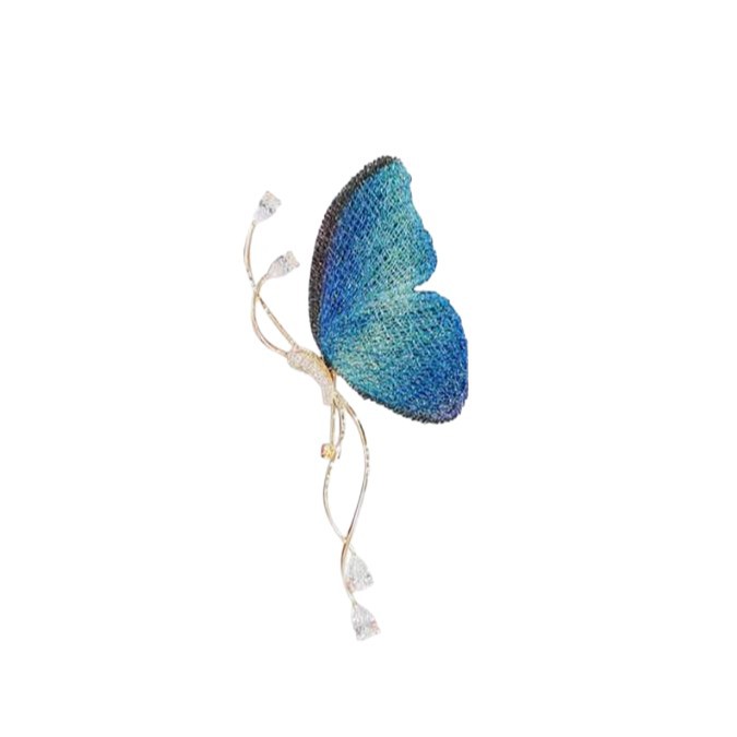 Retro Blue Embroidered Butterfly Brooch, High-End Women's Creative Long Brooch, High-End Corsage Accessories, Creative Gift