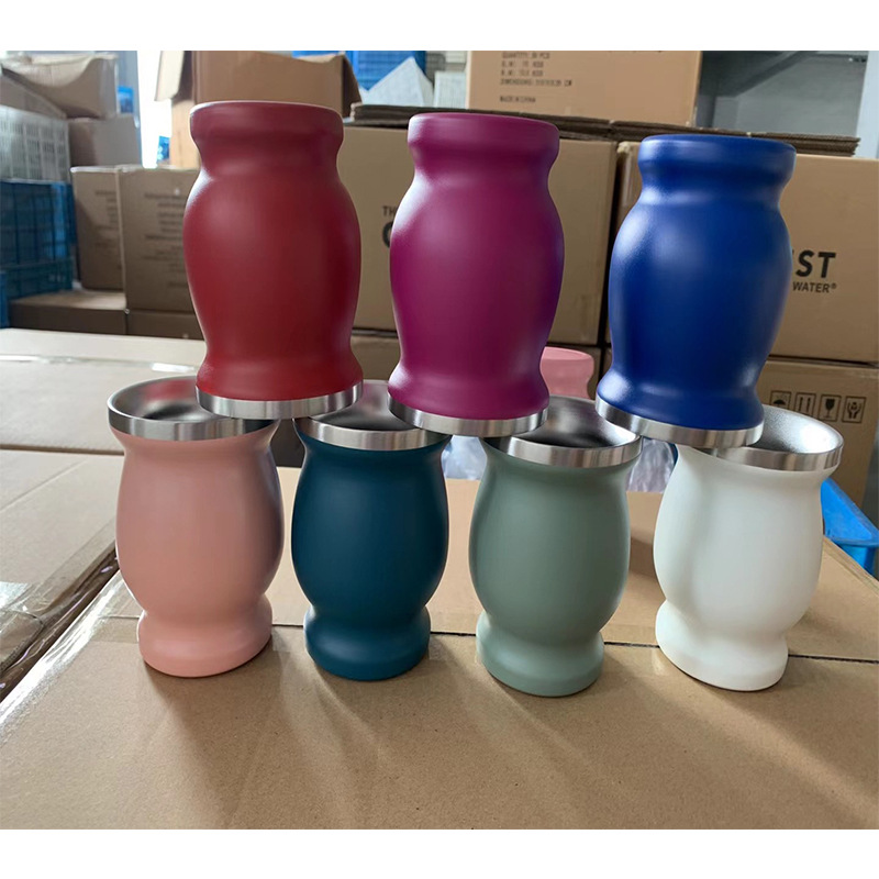 AliExpress Amazon Hot Selling Stainless Steel Mate Cup Heat Insulation Cup Explosive Water Cup Big Belly Cup Set with Straw