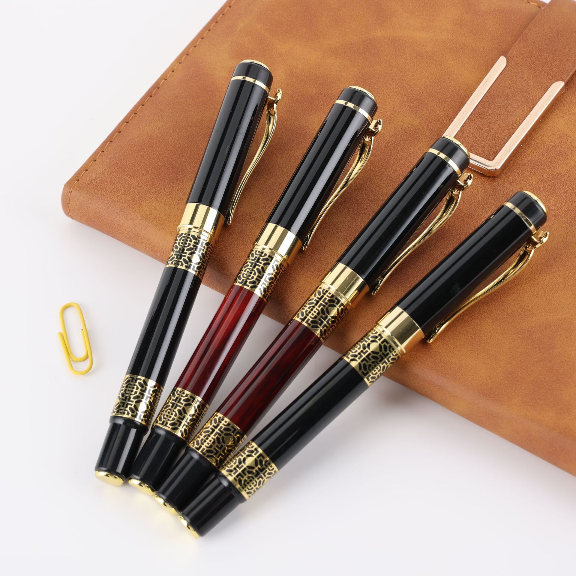 Chinese style imitation mahogany pen gold steel jewelry pen student calligraphy pen business gifts office wood sign pen