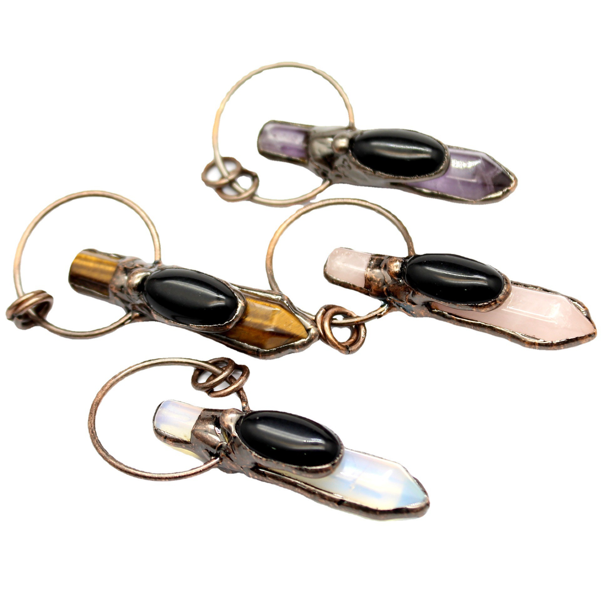 Foreign Trade Jewelry Hexagonal Column Opal Retro Pendant Artifact O-Shaped Necklace Aliexpress Jewelry Supply