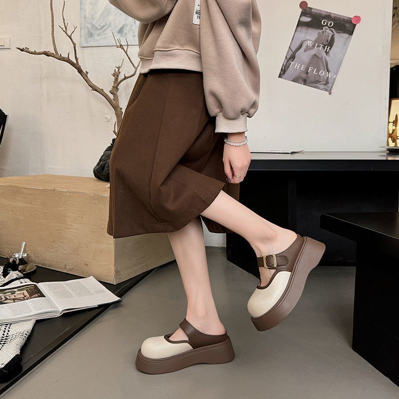 Полутапочки Баотоу, обувь для улицы, новые сандалии с толстой подошвой на весну и лето 2025 года, универсальные женские тапочки