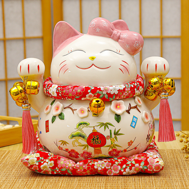 Peach Blossom Cat Giving Girlfriend Gifts Lucky Cat Girl Giving Gifts Cute Piggy Bank Large Medium Small Ceramic Ornaments Business
