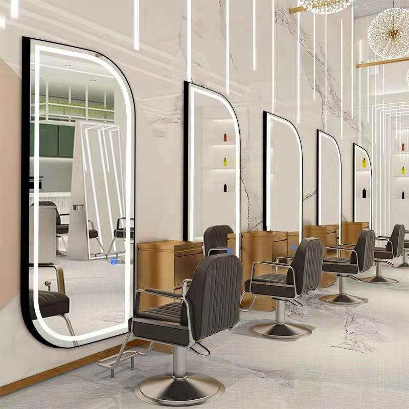With LED Light Hairdressing Mirror Table Barber Shop Special Mirror Single-sided Internet Trendy Hair Salon Wall-mounted Hair Cutting Makeup Mirror