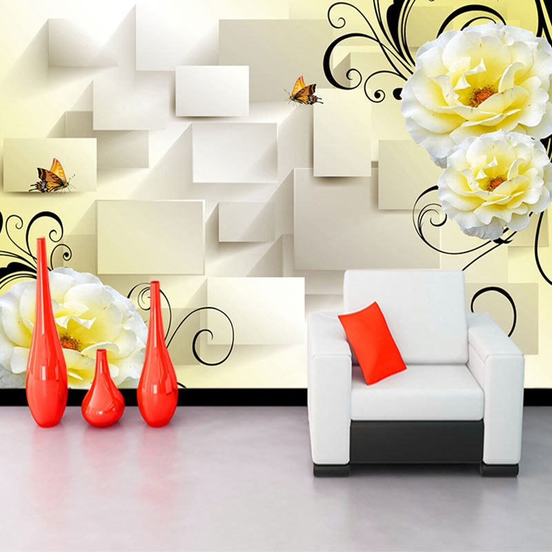 Three-Dimensional 3D Flower Mural Simple Tv Background Wall Wallpaper Living Room Bedroom Bedside Background Wall Pattern 8D Wall Covering