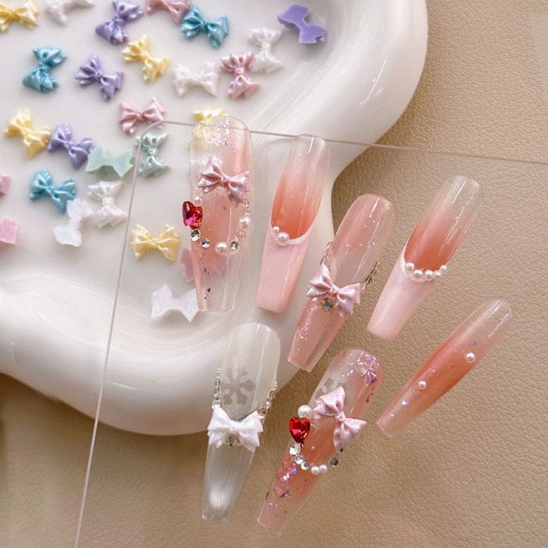 Bow Nail Art Jewelry Fine Glitter Mermaid Macaron Color Resin Accessories DIY Nail Hairpin Accessories Wholesale