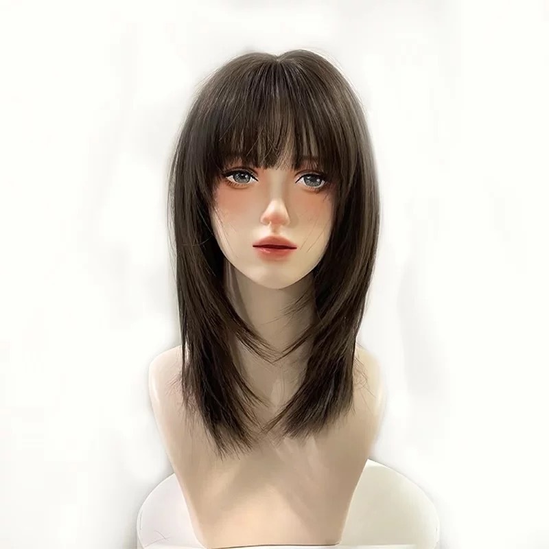 Factory wholesale 2025 new long hair net red air bangs shoulder clavicle hair age-reducing round face full head cover