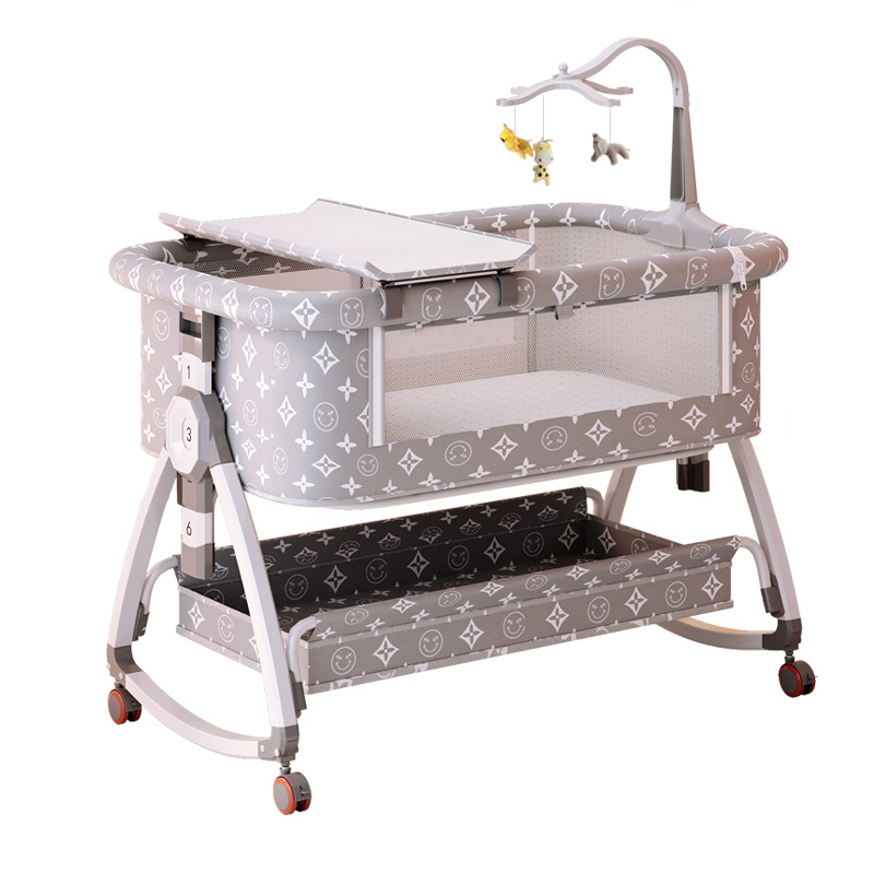 Portable portable baby crib foldable height adjustment stitching big bed baby cradle bed BB bed anti-overflow milk