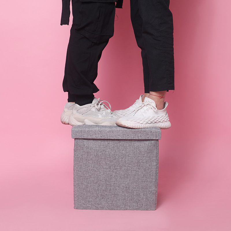 Cotton and Linen Storage Stool Storage Stool Seatable Sofa Shoe Changing Stool Household Multifunctional Folding Storage Box Artifact
