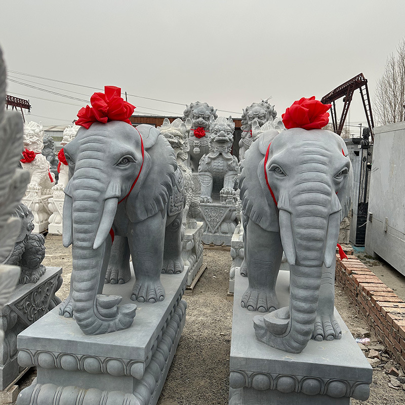 Natural white marble carved elephant a pair of villa hotel bank courtyard doorway stone elephant marble elephant ornaments
