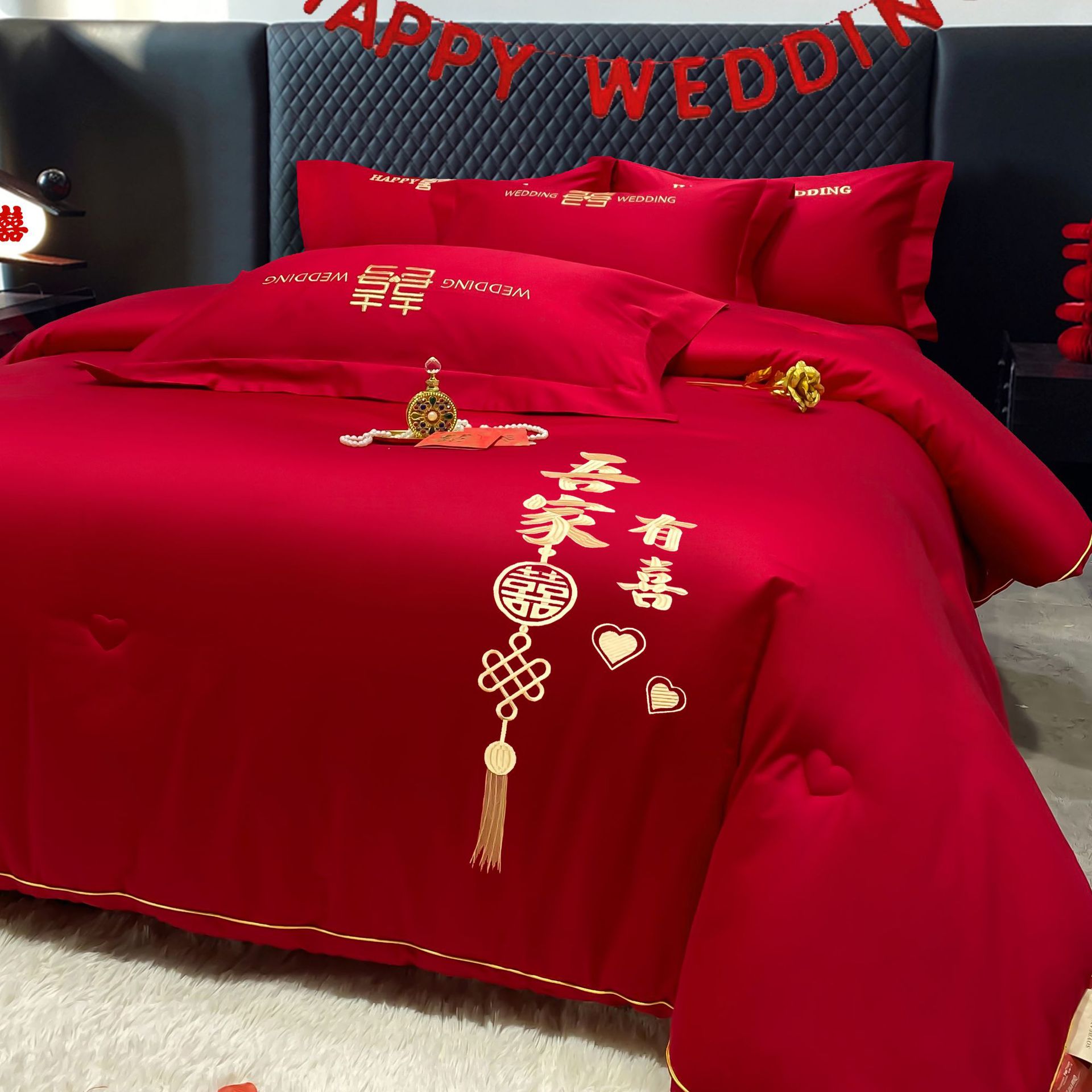 Wedding Embroidery Full-Size Soybean Cotton Quilt, Bright Red Quilt Core, Winter Wedding Dowry, Thickened, Wholesale from Manufacturer