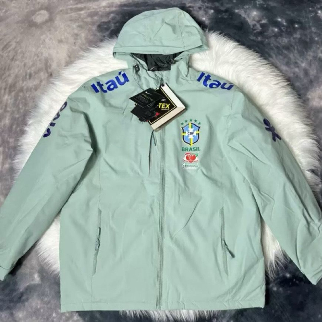 Brazilian Football Captain Sleeve Jacket, Fleece-Lined, Warm, Windproof, Waterproof, Hooded, Same Style as Neymar's Jacket