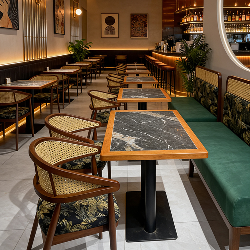 Factory Direct Sales Retro Cafe Sofa Bar Milk Tea Bar Rattan Custom Booth Combination Tea House Booth