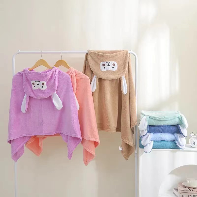 Coral Velvet Children's Cape Bath Towel Newborn Bath Towel Square Baby Wrap Children's Quilt Manufacturer Straight Hair