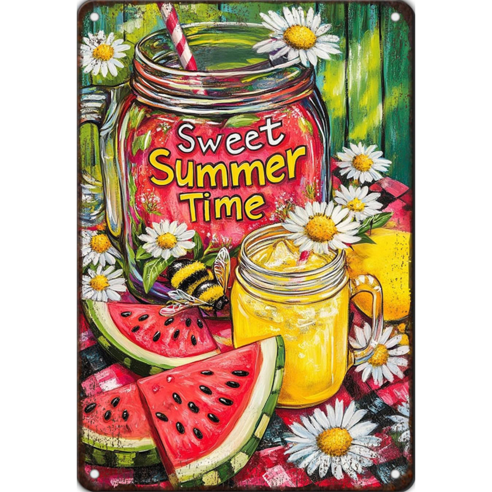 Cross-Border Retro Creative Tin Painting Aluminum Plate Painting Summer Juice Personalized Wall Decoration Bar Decoration Painting Wholesale