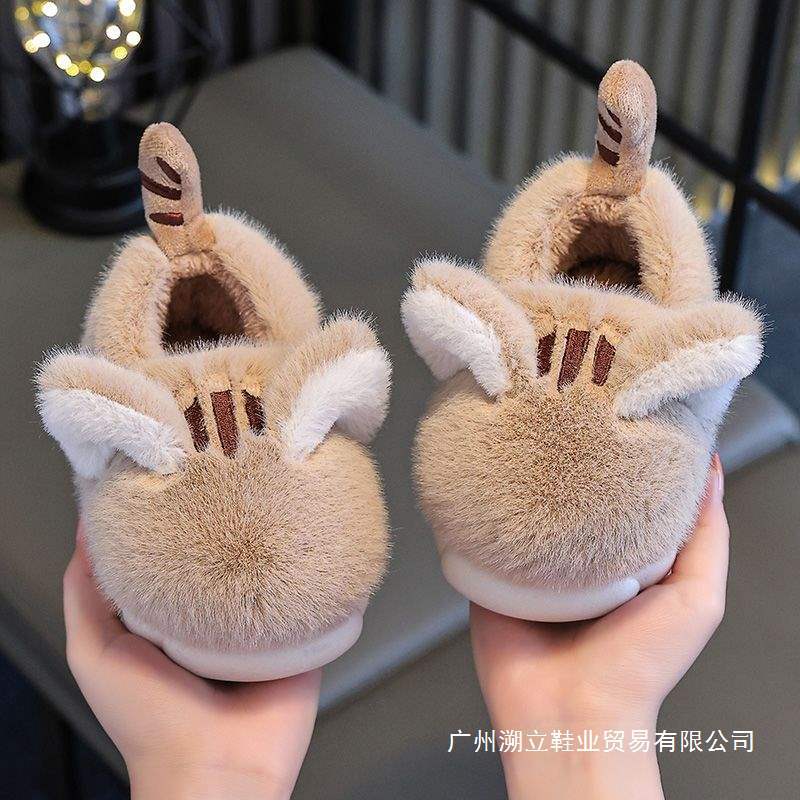 Children's Cotton Shoes for All Seasons, Cartoon Cute Thick-Soled Children's Shoes, Children's Home Indoor Plus Velvet Bag and Cotton Slippers