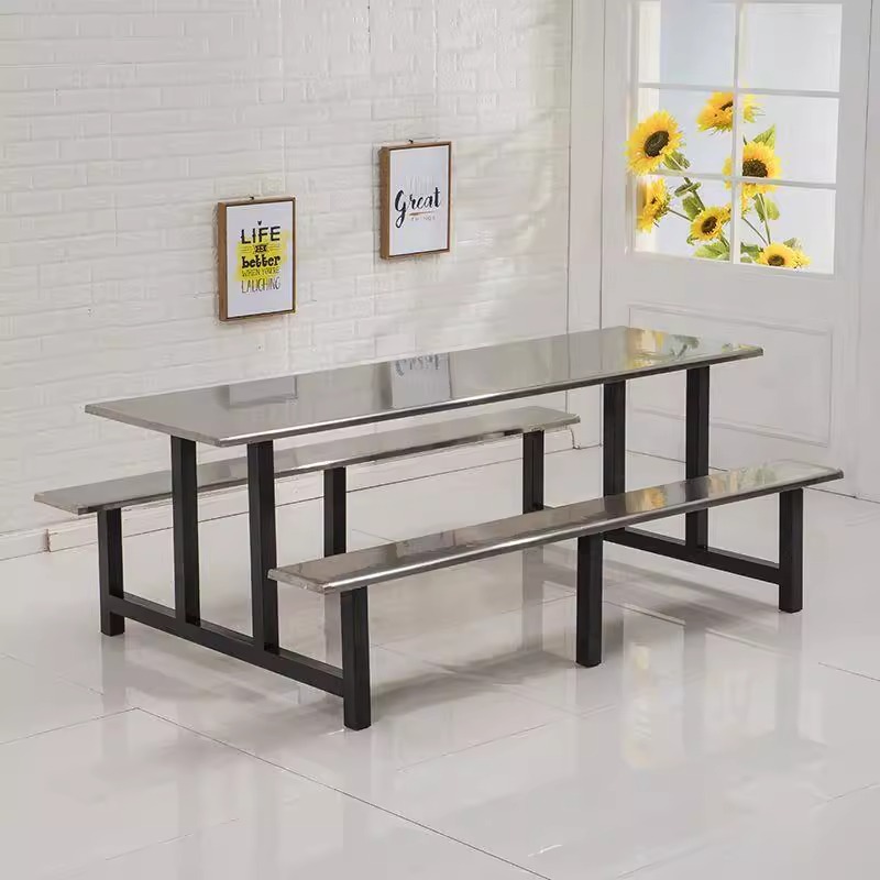 Stainless steel dining table School staff canteen one-piece dining table 4 people 6 people 8 people Staff restaurant combination dining table and chair