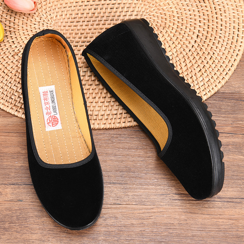 Old Beijing Cloth Shoes Women's Hotel Etiquette Dance Flat Sole Non-slip Wear-resistant Work Shoes for Middle-aged and Elderly Moms Black Cloth Shoes