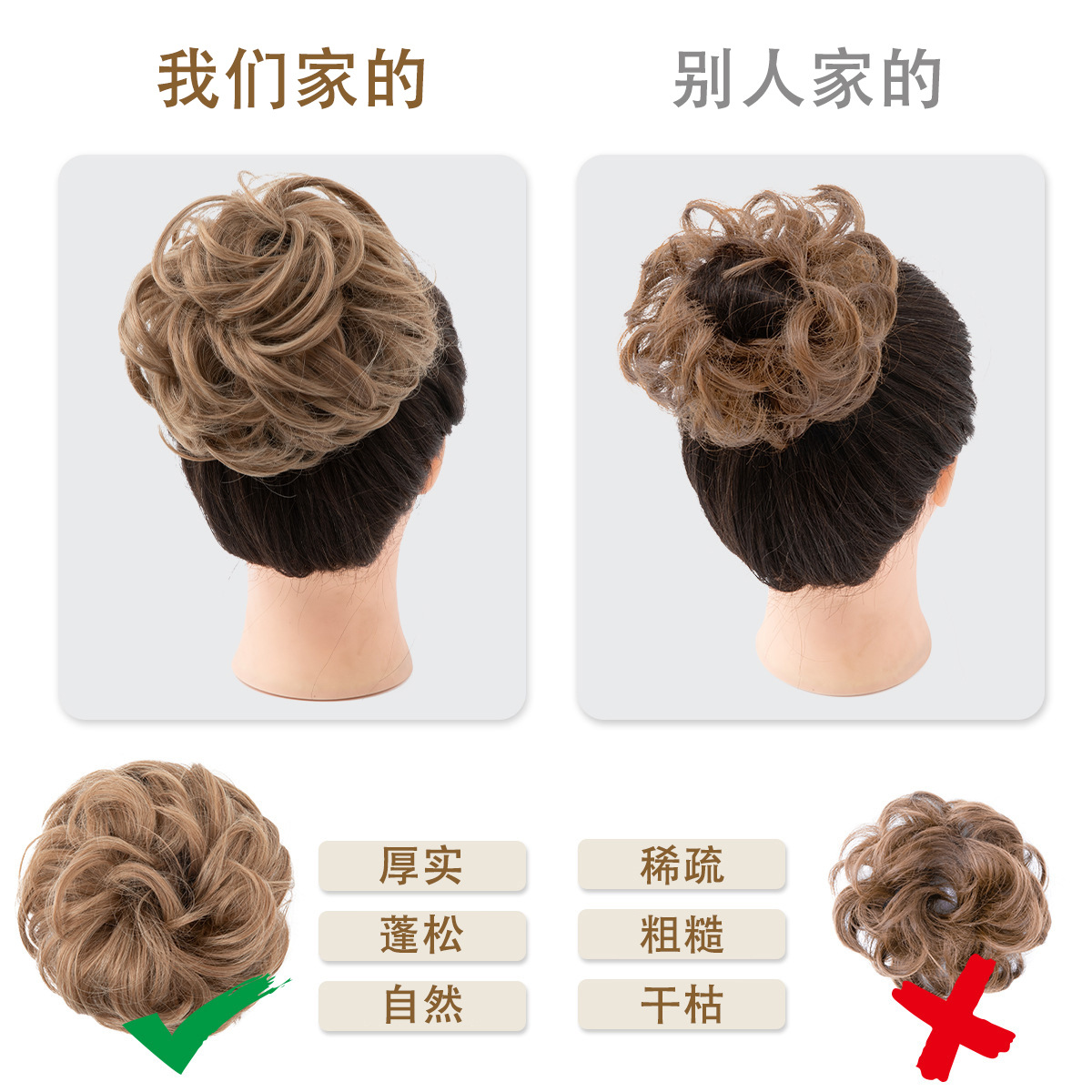 Foreign Trade Amazon European and American Style Wig for Women, Bun Hairstyle, Synthetic Fiber Invisible Ponytail, Fluffy Natural Long Hair Ring