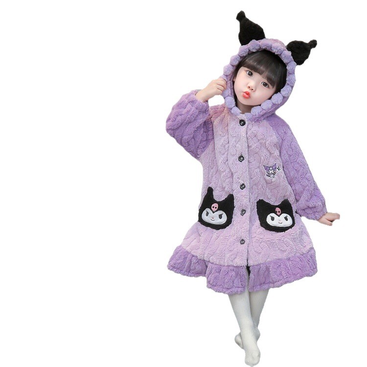 Girls' Nightgown Flannel Pajamas 2025 New Autum Baby Little Girl Coral Velvet Kidsren's Bathrobe Nightgown