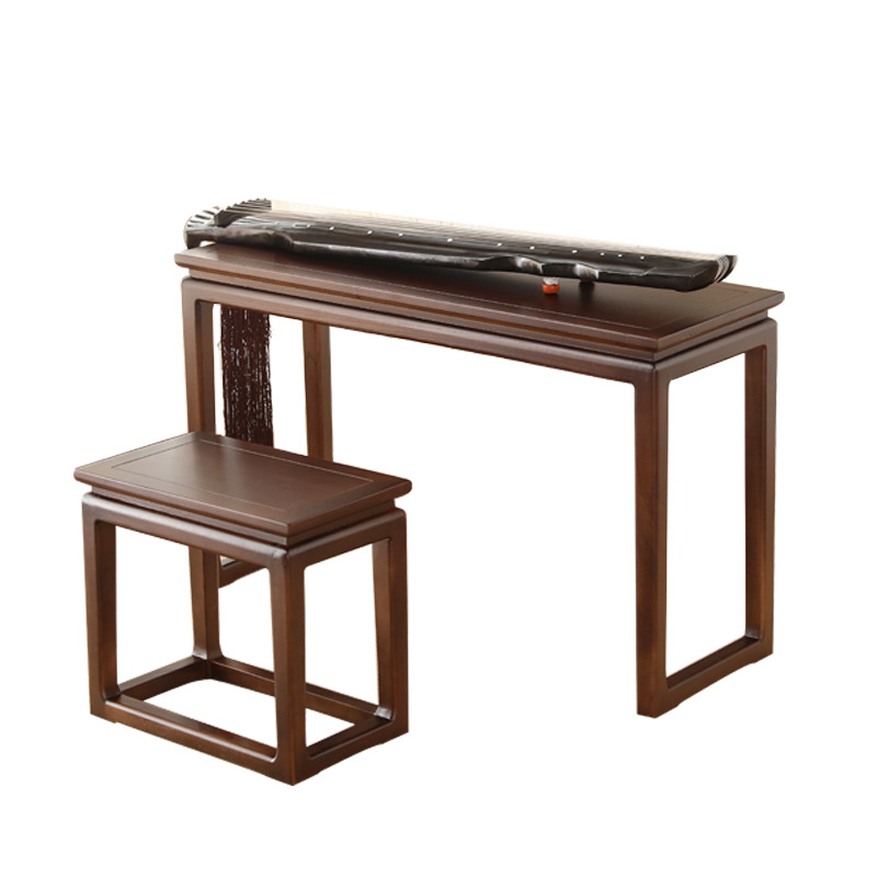 Solid Wood Guqin Table and Stool, New Chinese Style Resonance Guqin Table, Old Elm Guzheng Antique Calligraphy Table, Chinese Studies Table, Tea Art Table