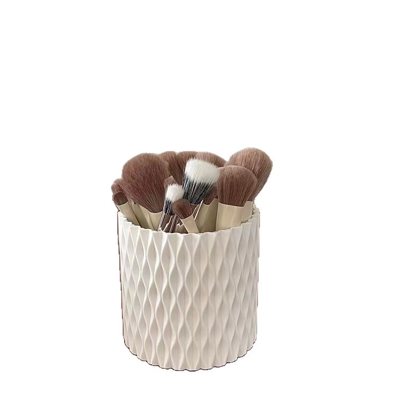 Ins Style White Rotatable Large-Capacity Makeup Brush Bucket Desktop Storage Pen Holder Quilted Pattern Separated Makeup Bucket